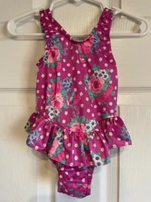 <€€ Baby Girl Toddler 12-18 Months Summer Spring Pink  & Purple One Piece Swimsuit Vintage