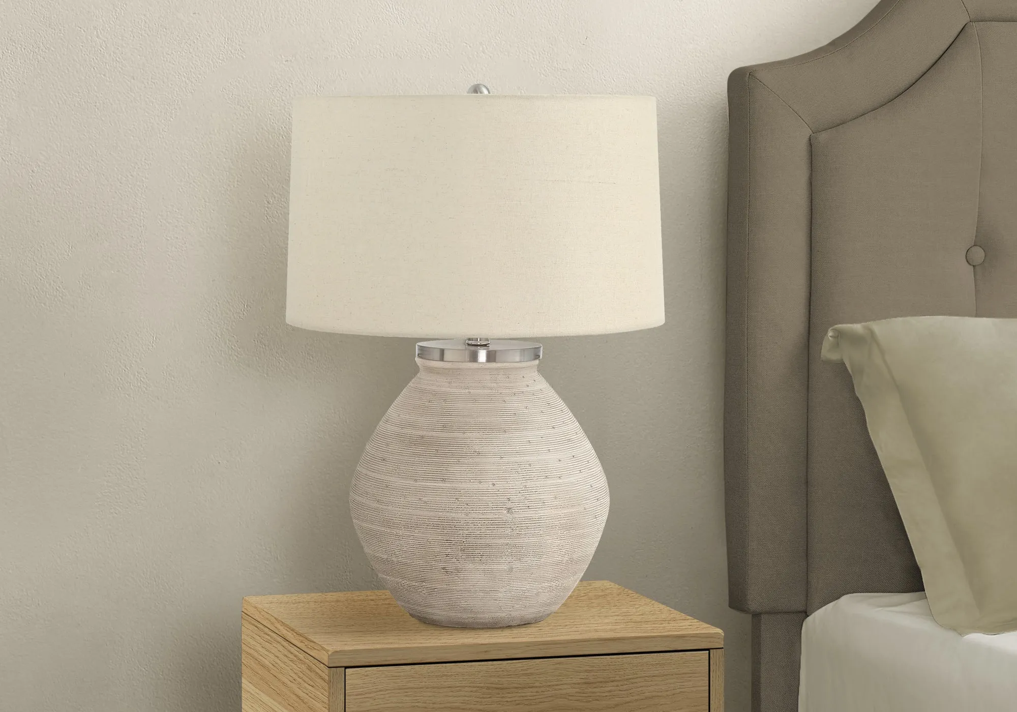 LuminaGlow 25"H Table Lamp - Cream Concrete with Beige Shade, Embrace Contemporary Elegance