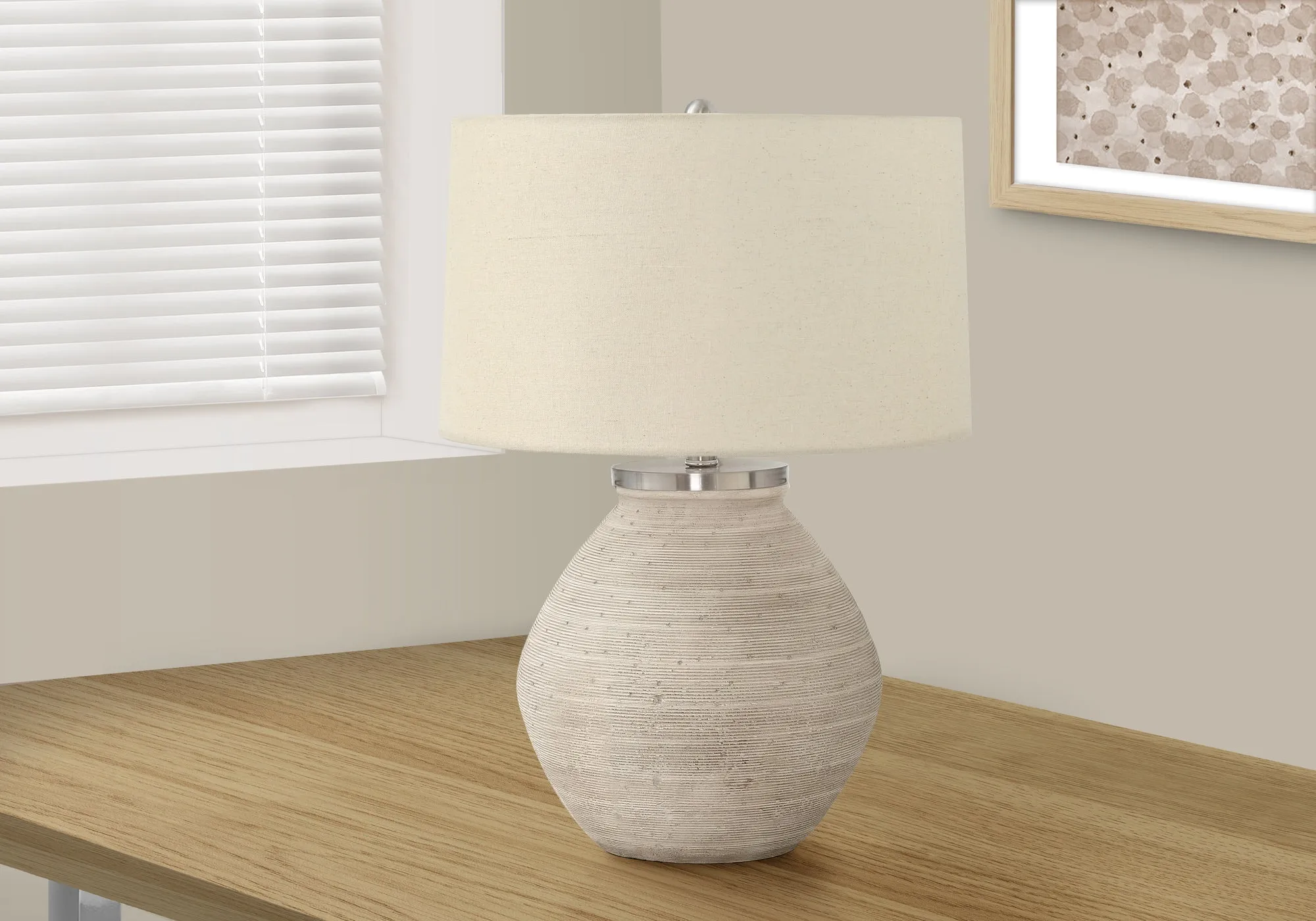 LuminaGlow 25"H Table Lamp - Cream Concrete with Beige Shade, Embrace Contemporary Elegance