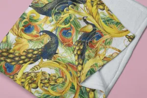Luxurious Peacock Bird Design Soft Fluffy Velvet Flannel Fleece Throw Blanket