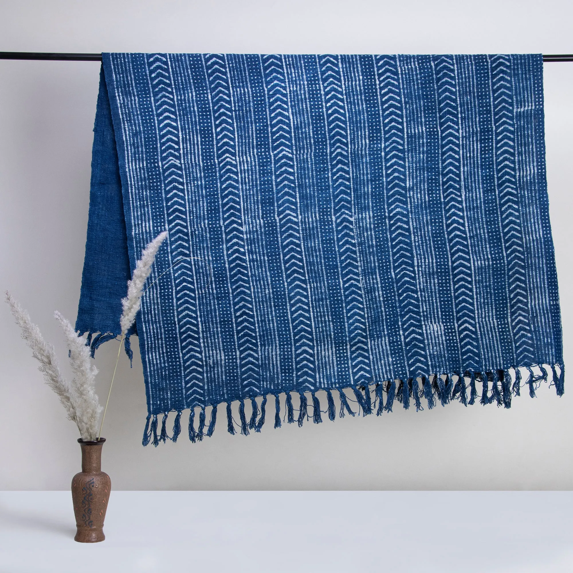 Luxury Blue Abstract Decorative Block Print Throw Blanket