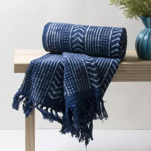 Luxury Blue Abstract Decorative Block Print Throw Blanket