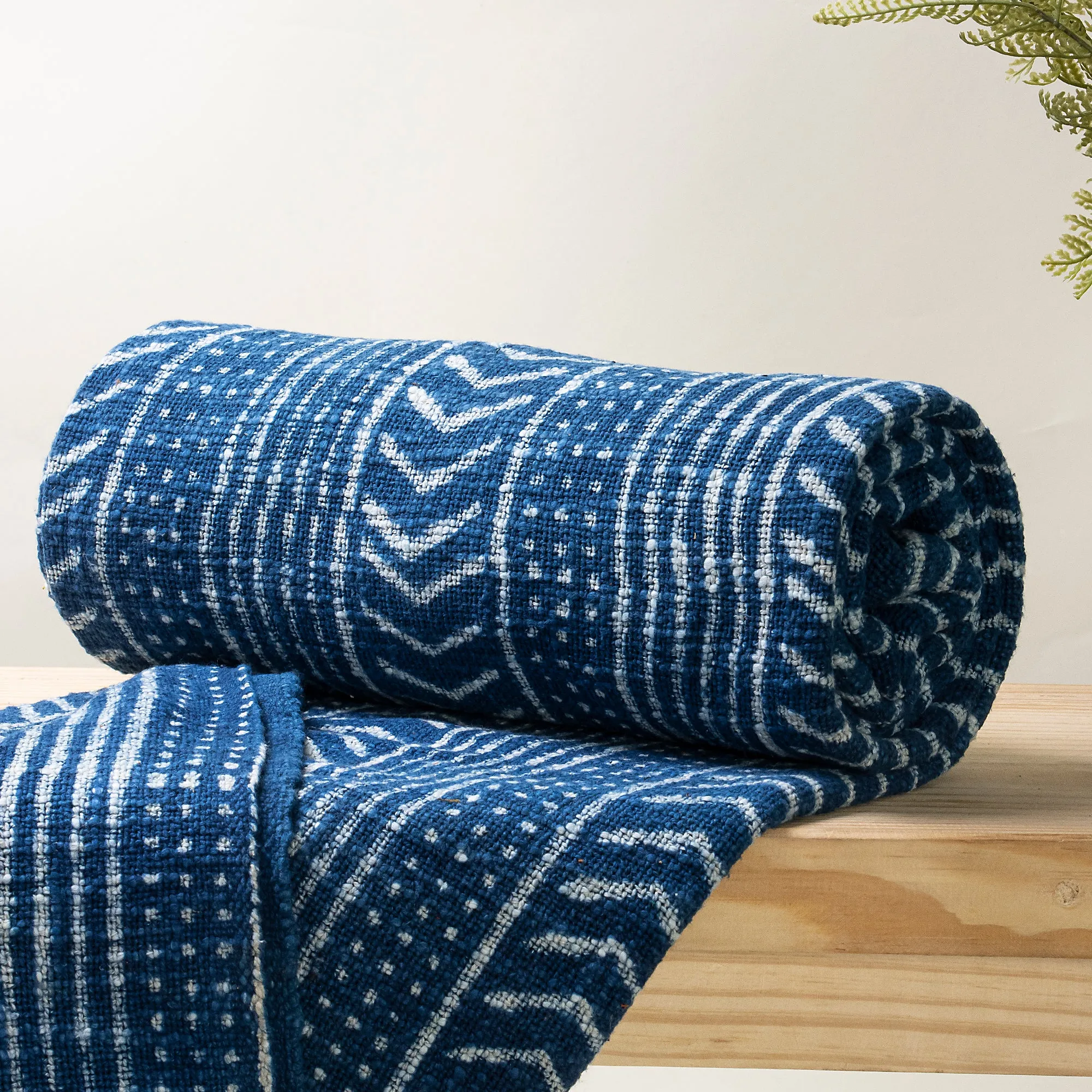 Luxury Blue Abstract Decorative Block Print Throw Blanket