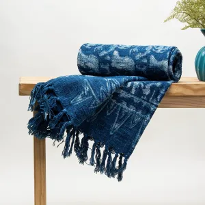 Luxury Blue Bird Print Cotton 3-Seater Sofa Throws For Home Decor