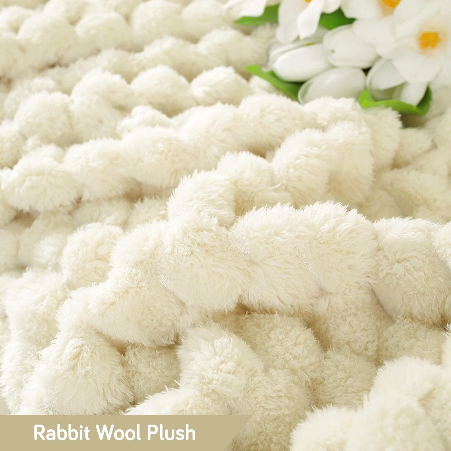 Luxury Rabbit Wool Plush Sofa Throw, Cream