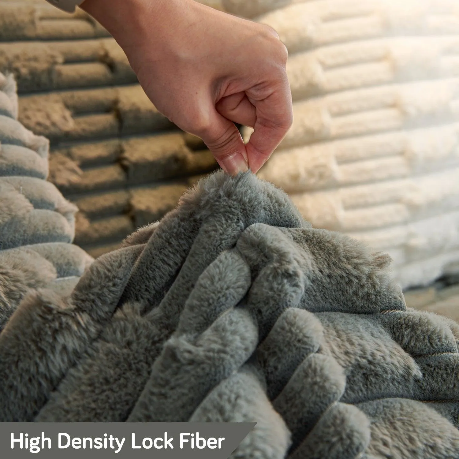 Luxury Waxy Faux Rabbit Fluffy Plush Sofa Throw, Charcoal Grey