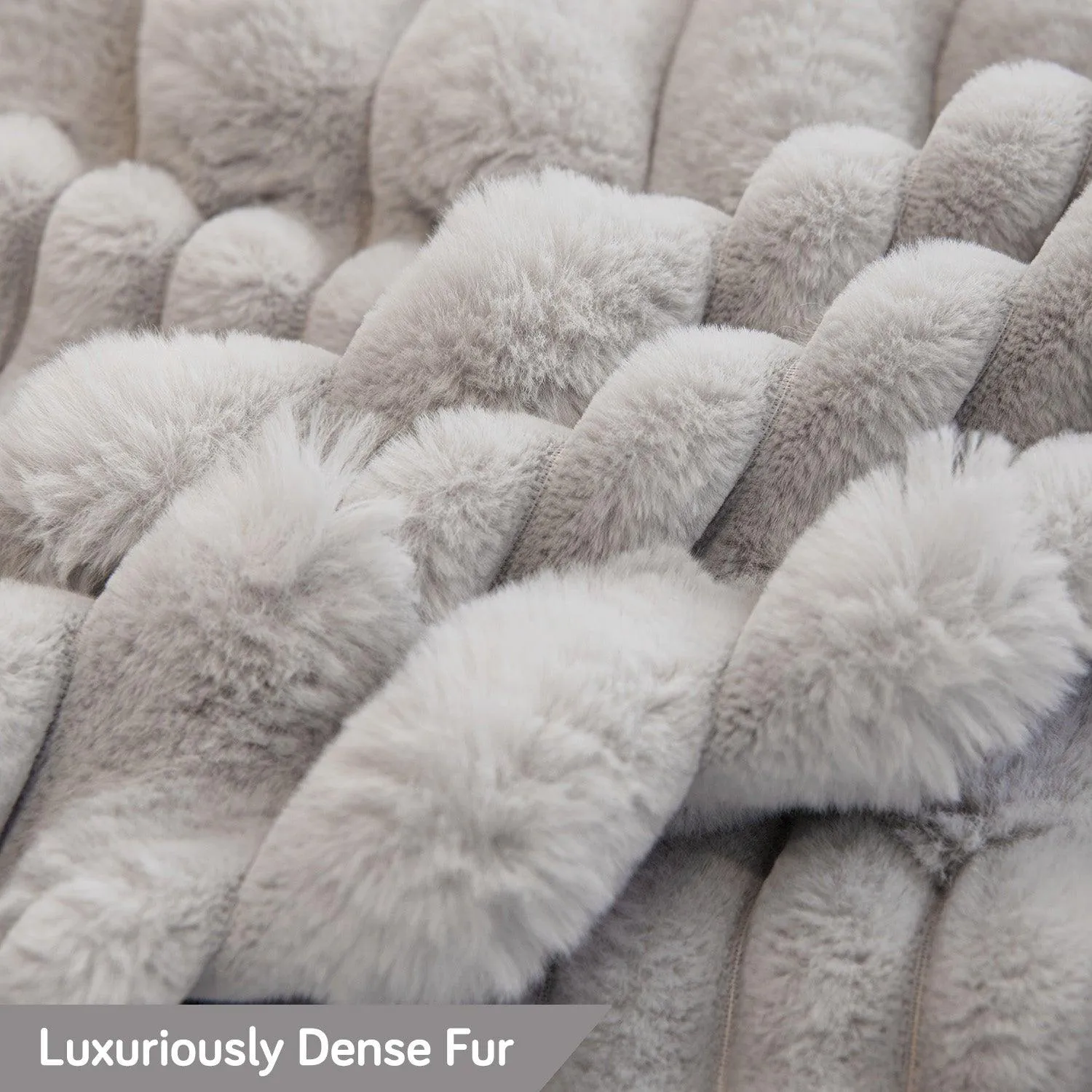 Luxury Waxy Faux Rabbit Fluffy Plush Sofa Throw, Cloud Grey