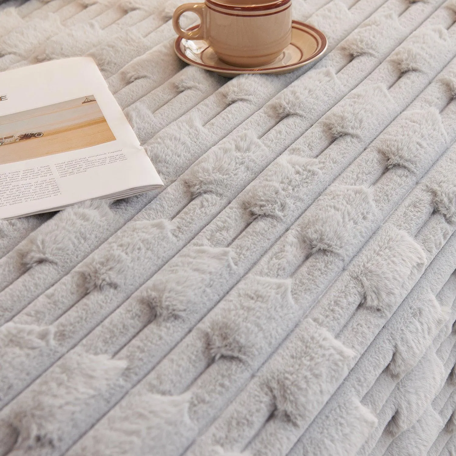 Luxury Waxy Faux Rabbit Fluffy Plush Sofa Throw, Cloud Grey