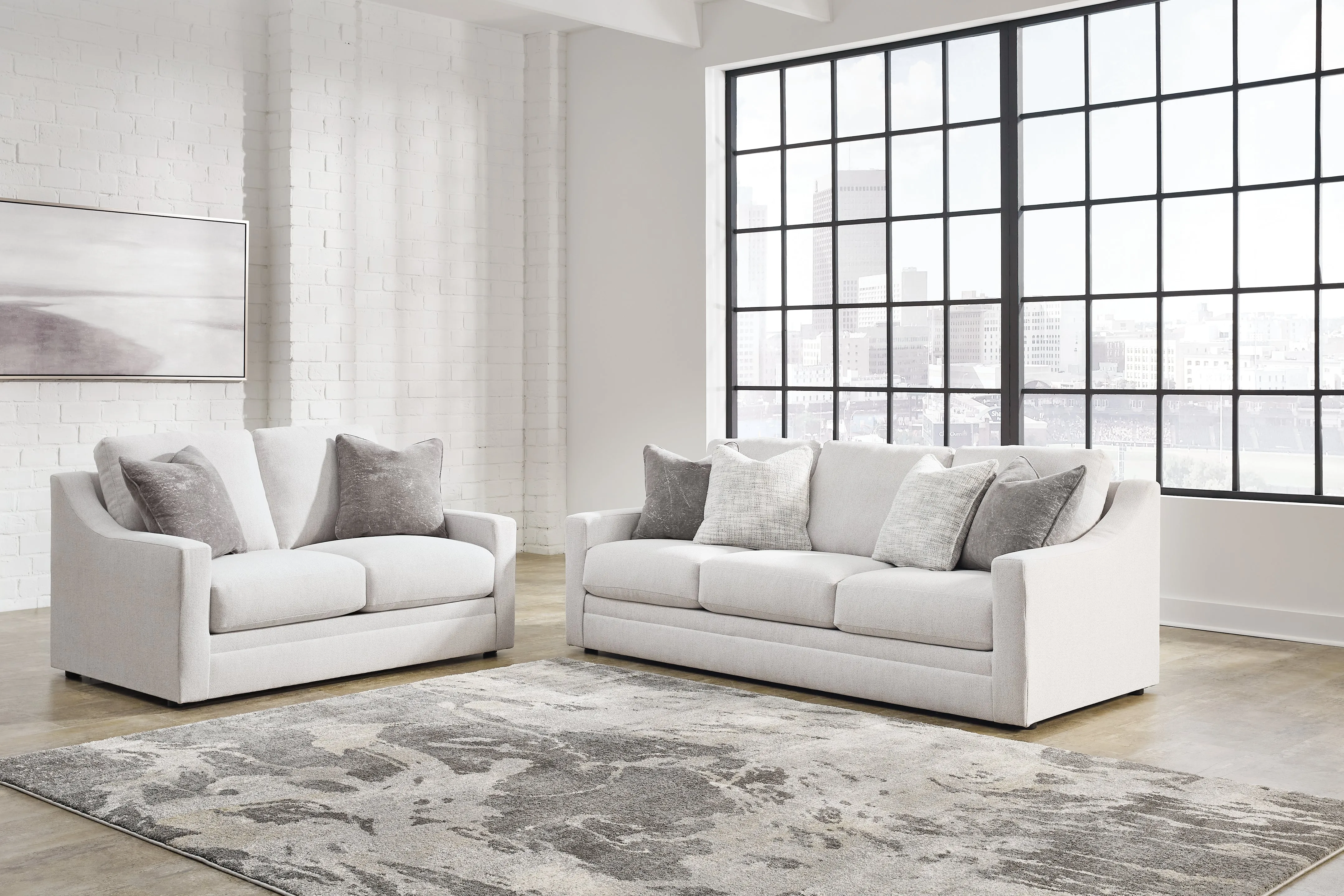 Maitelynn Sofa, Loveseat, Chair and Ottoman in Chalk