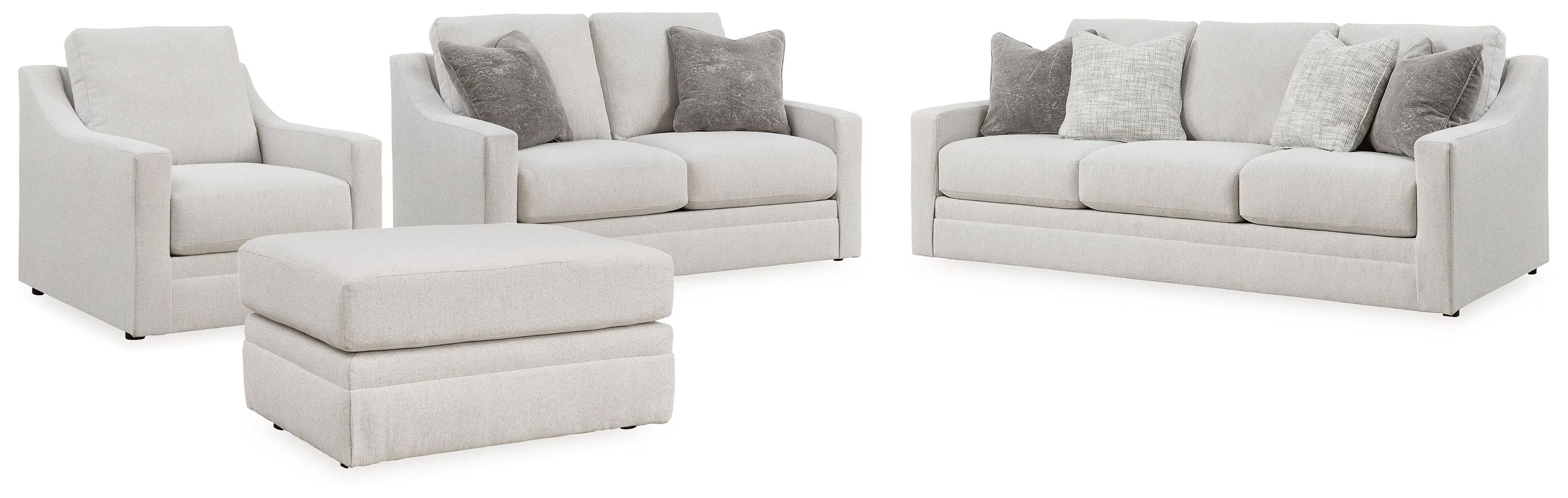 Maitelynn Sofa, Loveseat, Chair and Ottoman in Chalk