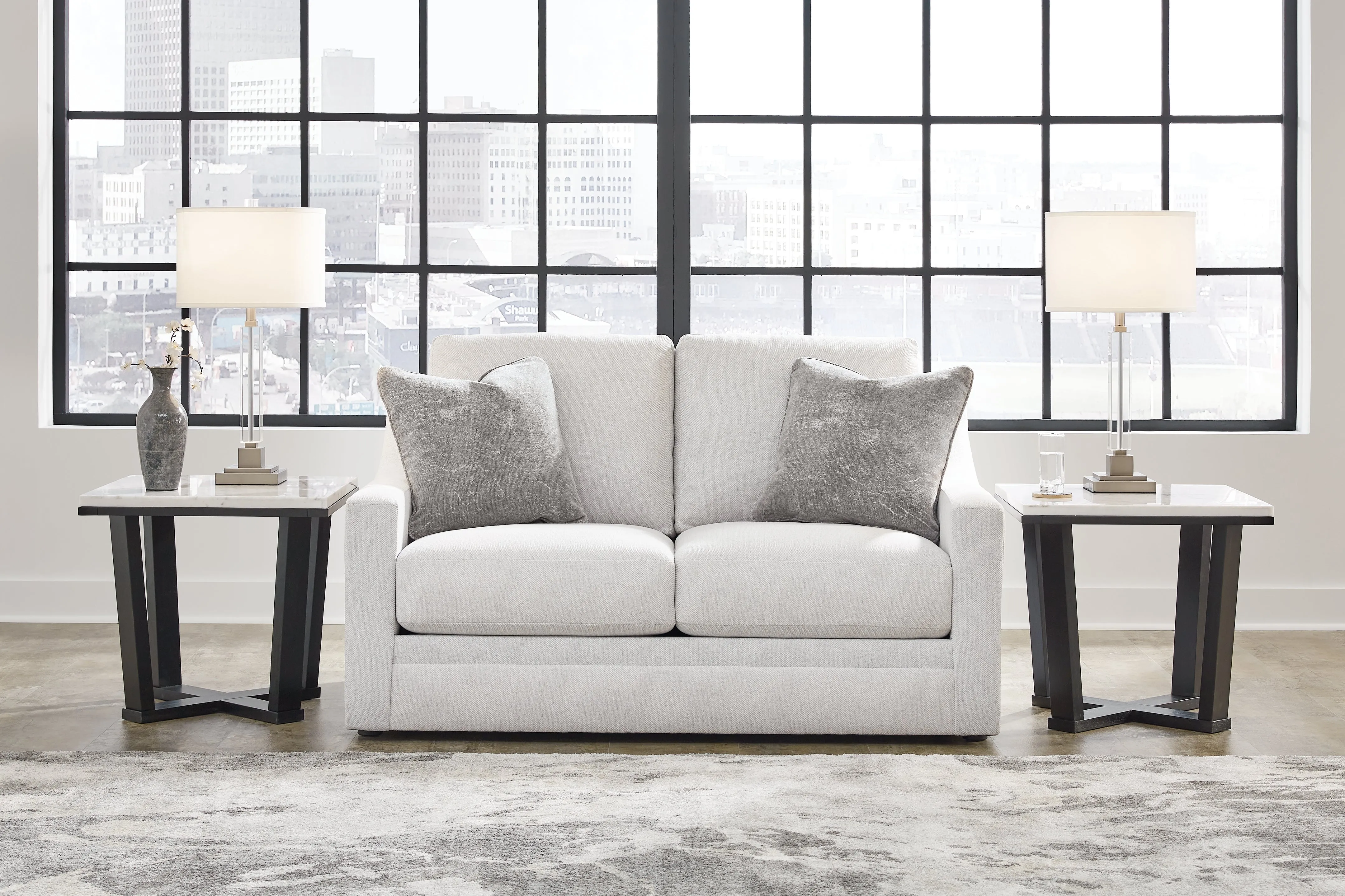 Maitelynn Sofa, Loveseat, Chair and Ottoman in Chalk