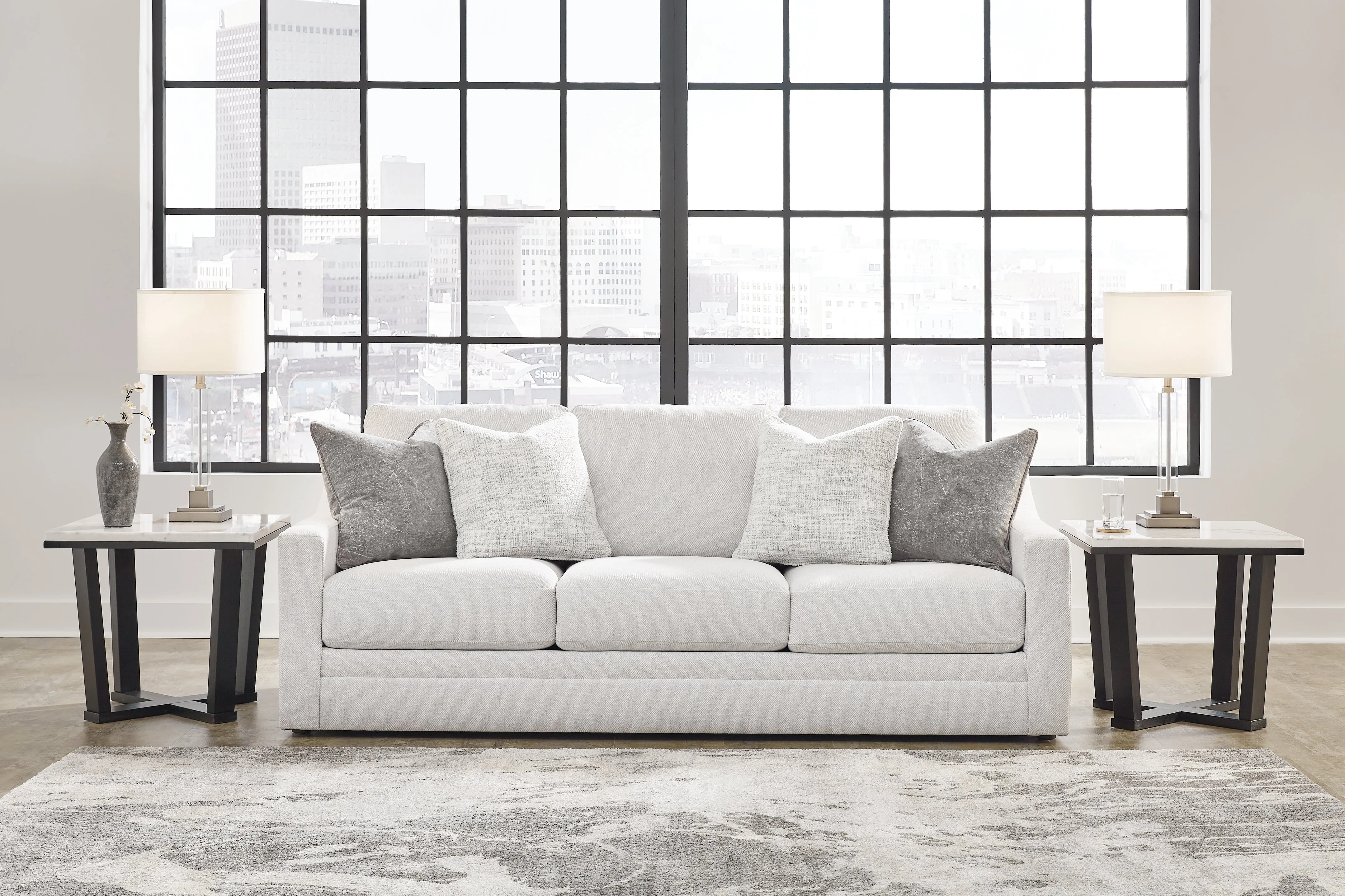 Maitelynn Sofa, Loveseat, Chair and Ottoman in Chalk