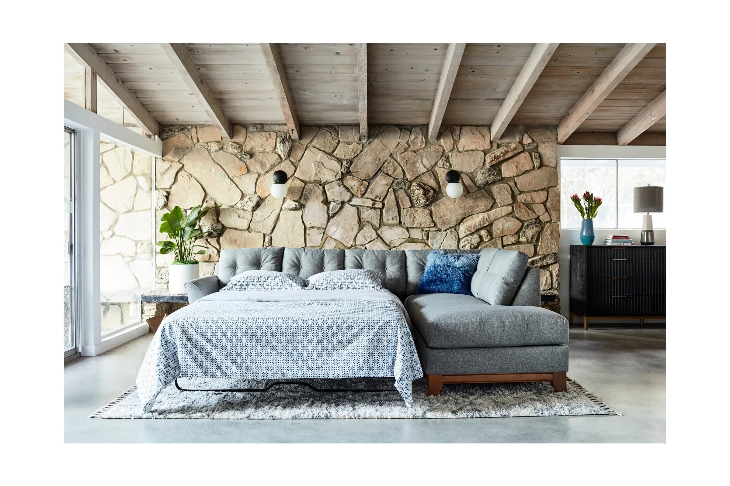 Marco 2pc Sleeper Sectional :: Leg Finish: Natural / Configuration: LAF - Chaise on the Left / Sleeper Option: Memory Foam Mattress