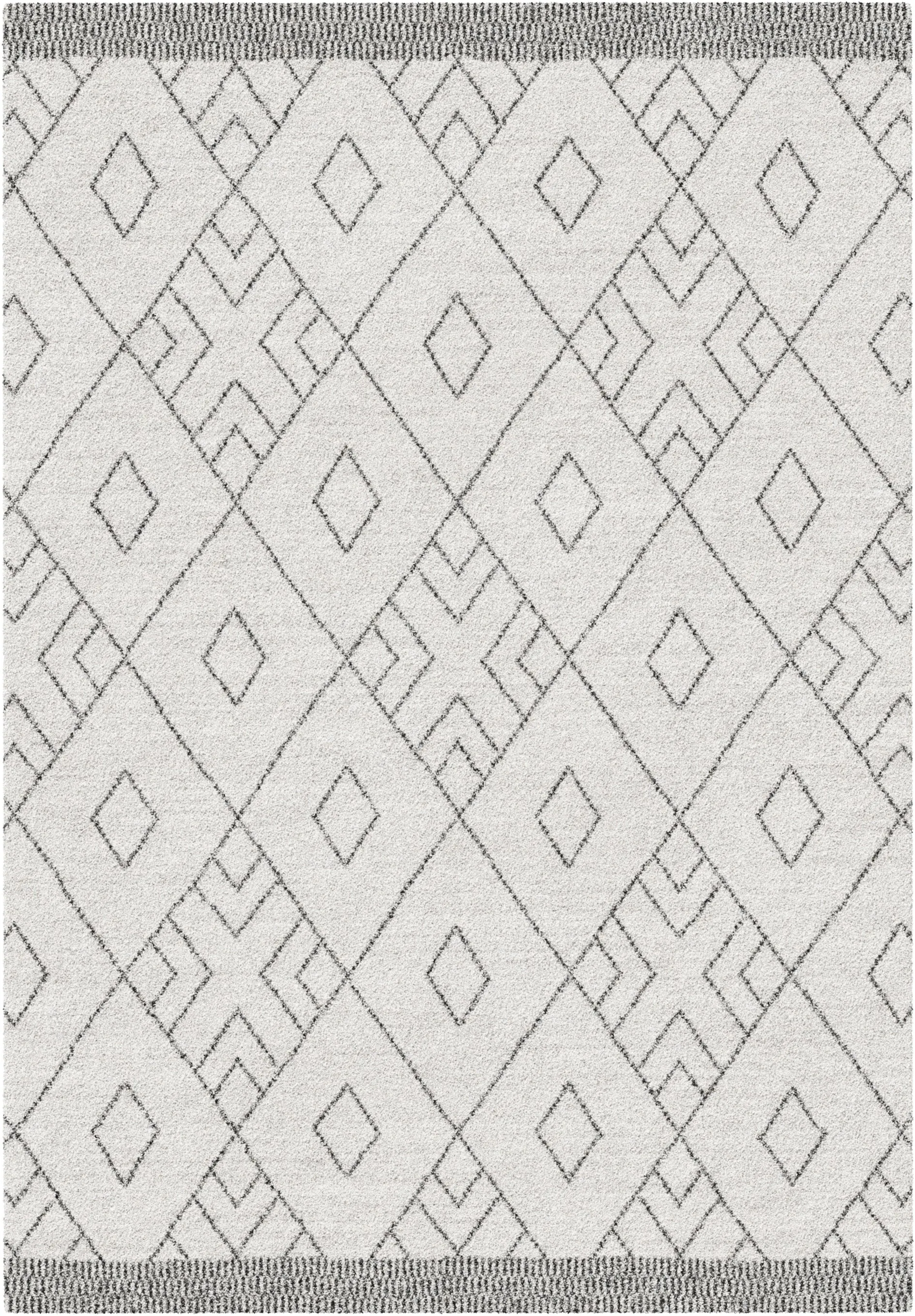 Marjan-Diamond/Rhombus Pattern Geometric Thick Soft Shaggy Rug (Cream/Grey, 160x230cm)