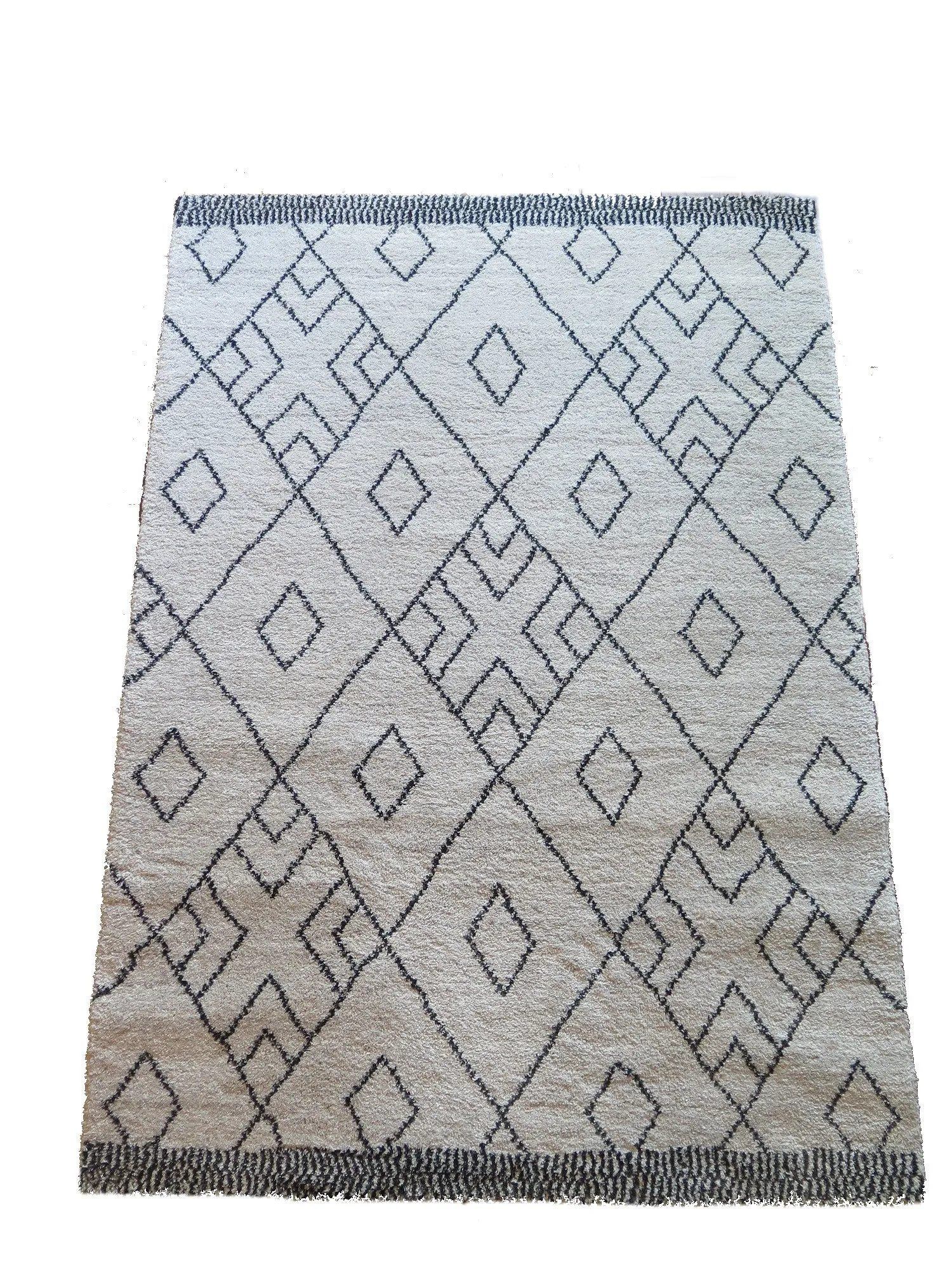 Marjan-Diamond/Rhombus Pattern Geometric Thick Soft Shaggy Rug (Cream/Grey, 160x230cm)