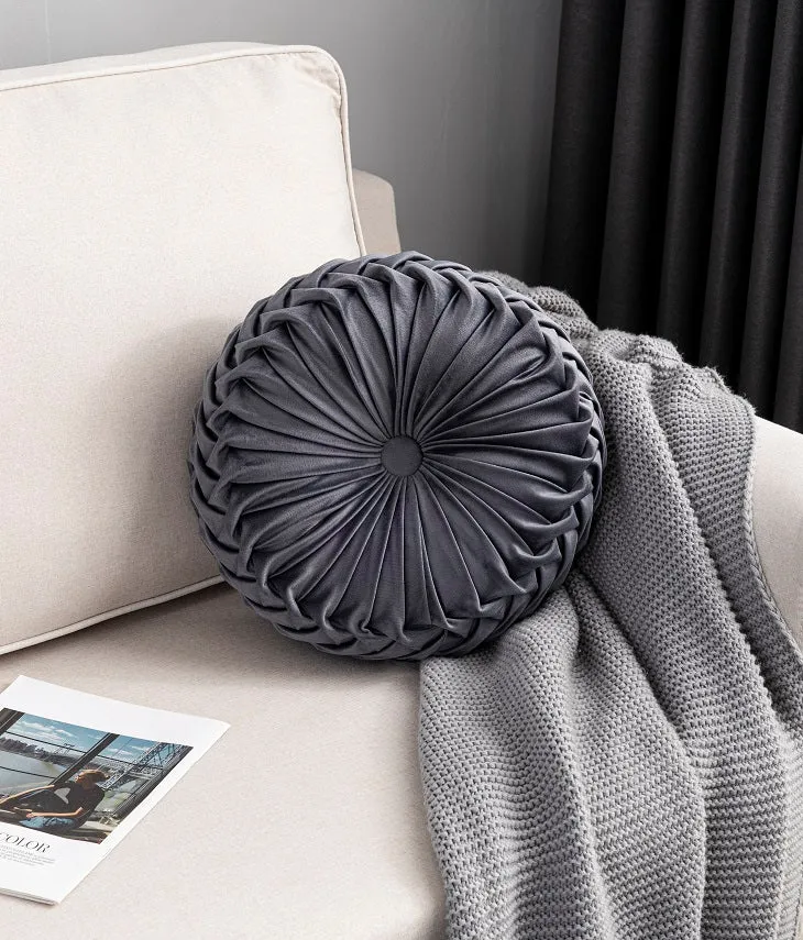 Mayfair & Bond Pleated Velvet Cushion, Charcoal- 40cm