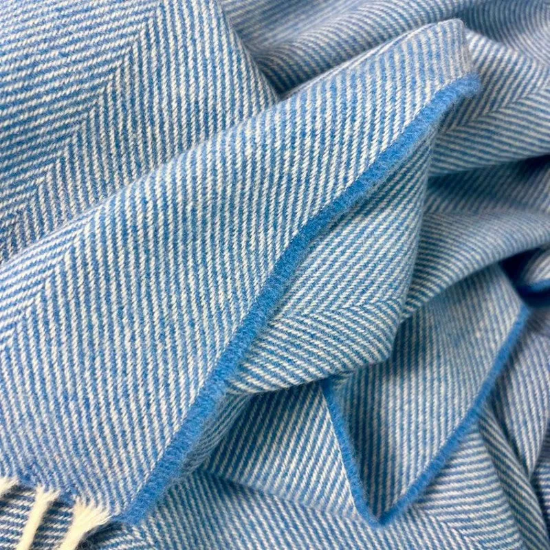Merino Lambswool Throw - Cornflower Herringbone - McNutt of Donegal