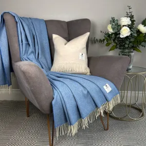 Merino Lambswool Throw - Cornflower Herringbone - McNutt of Donegal