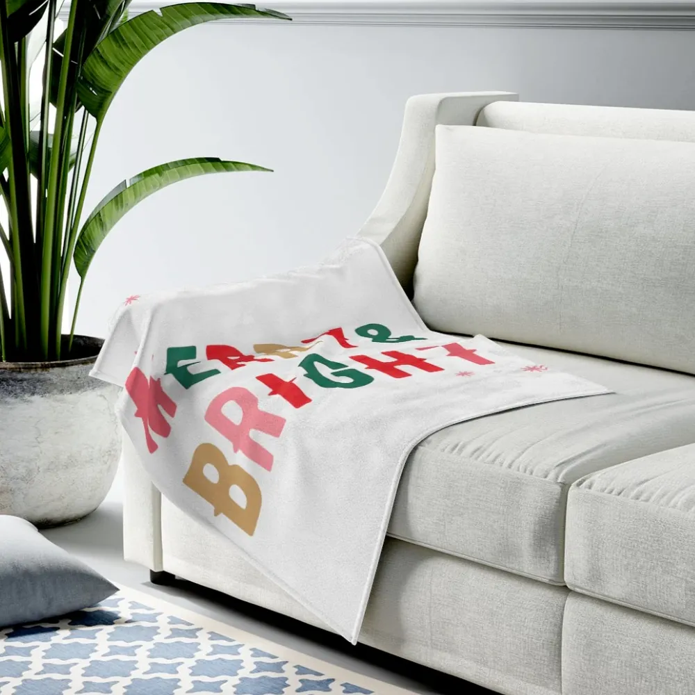 Merry & Bright Plush Blanket Throw for Christmas Holiday