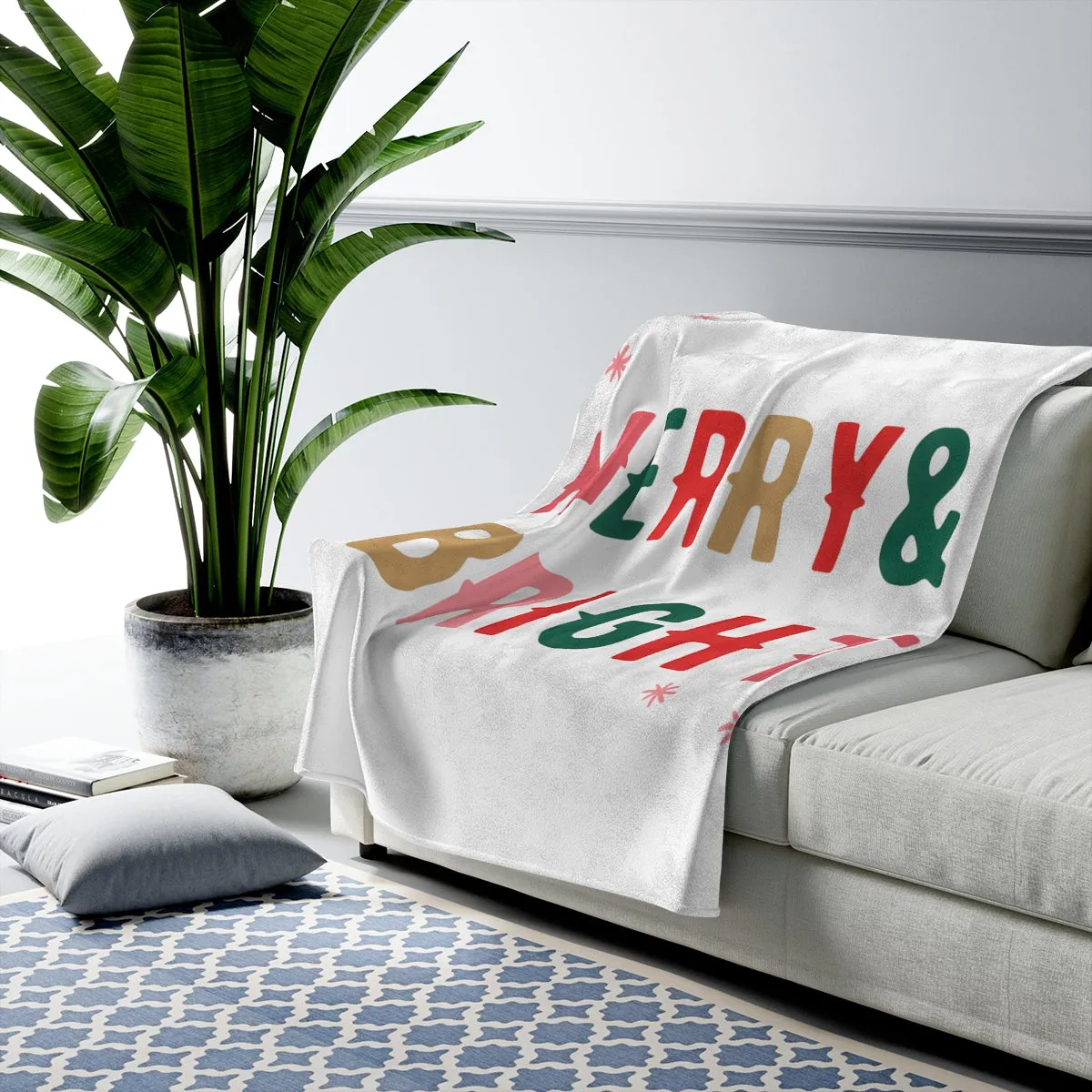 Merry & Bright Plush Blanket Throw for Christmas Holiday