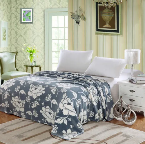 Micro Plush Floral Printed Blanket, Throw Blanket