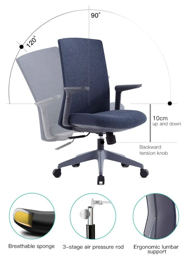Middle Back Ergonomic Office Chair Without Headrest for Office, Home Office and Shops