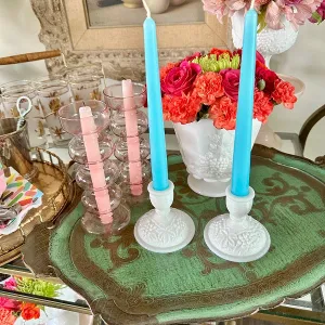 Milk Glass Candle Holders, Grapevine Pattern, Pair