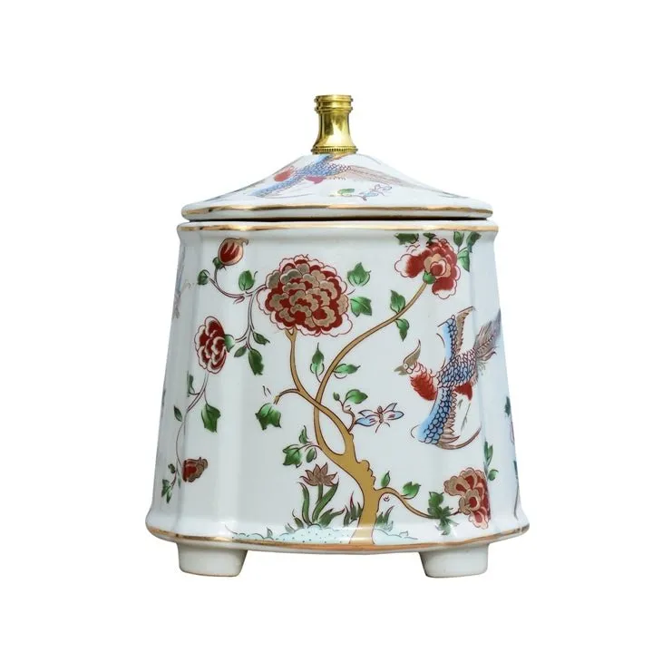 Mini Table Lamp with Rouge Style Floral Print on Tea Jar Canister Base