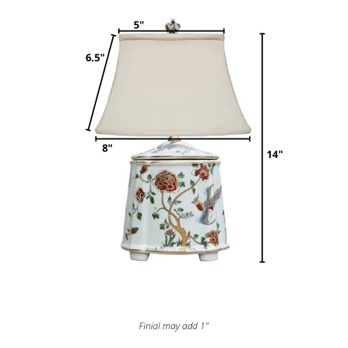 Mini Table Lamp with Rouge Style Floral Print on Tea Jar Canister Base