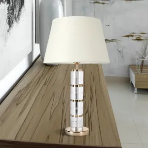 Minimalist 1-Bulb Table Lamp with White Column Design, Clear K9 Crystal for Living Room