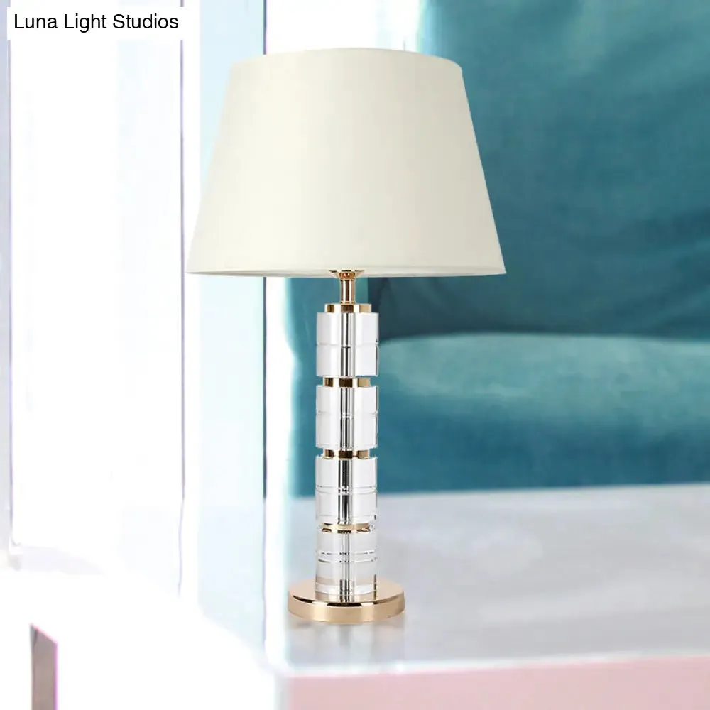 Minimalist 1-Bulb Table Lamp with White Column Design, Clear K9 Crystal for Living Room