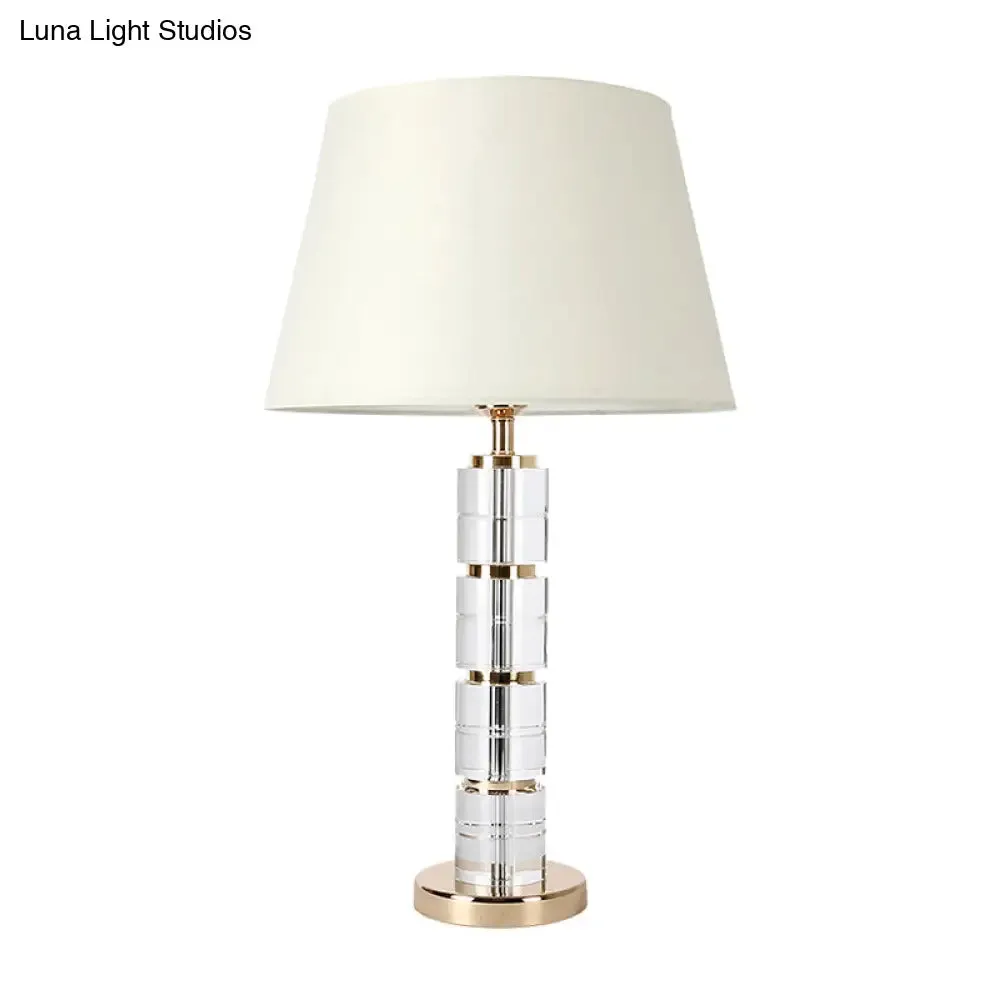 Minimalist 1-Bulb Table Lamp with White Column Design, Clear K9 Crystal for Living Room