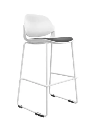 Modern Bar Stool with PP  Glass Fiber Backrest, High-Density Foam Seat, and Solid Iron Leg Frame in White Powder Coating