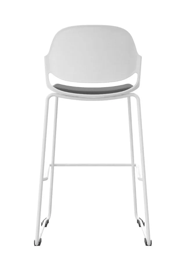 Modern Bar Stool with PP  Glass Fiber Backrest, High-Density Foam Seat, and Solid Iron Leg Frame in White Powder Coating