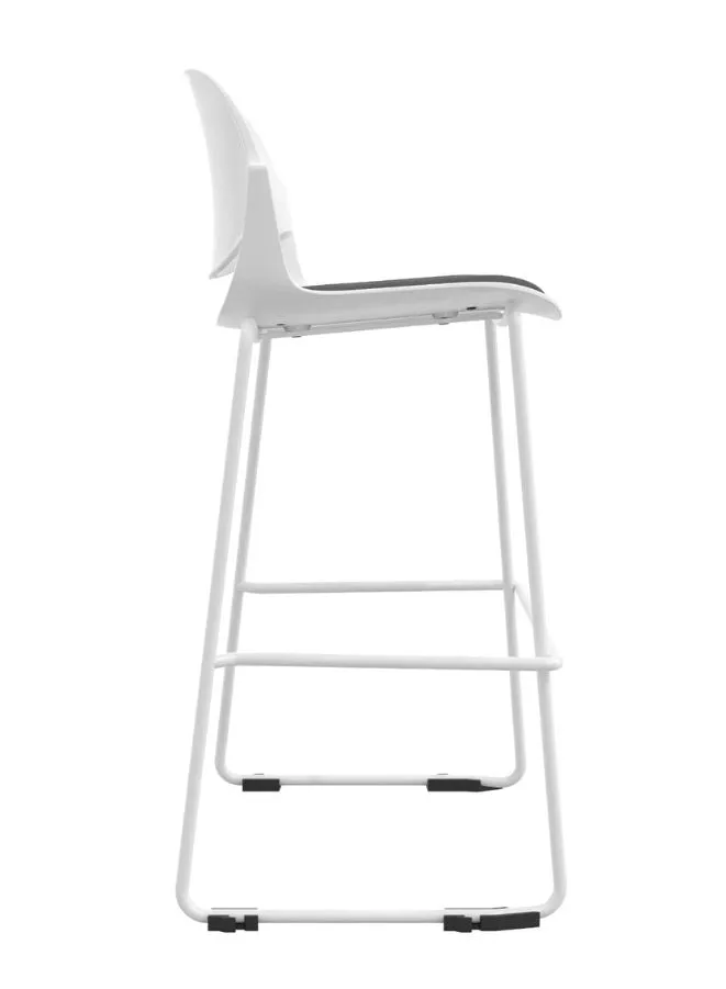 Modern Bar Stool with PP  Glass Fiber Backrest, High-Density Foam Seat, and Solid Iron Leg Frame in White Powder Coating
