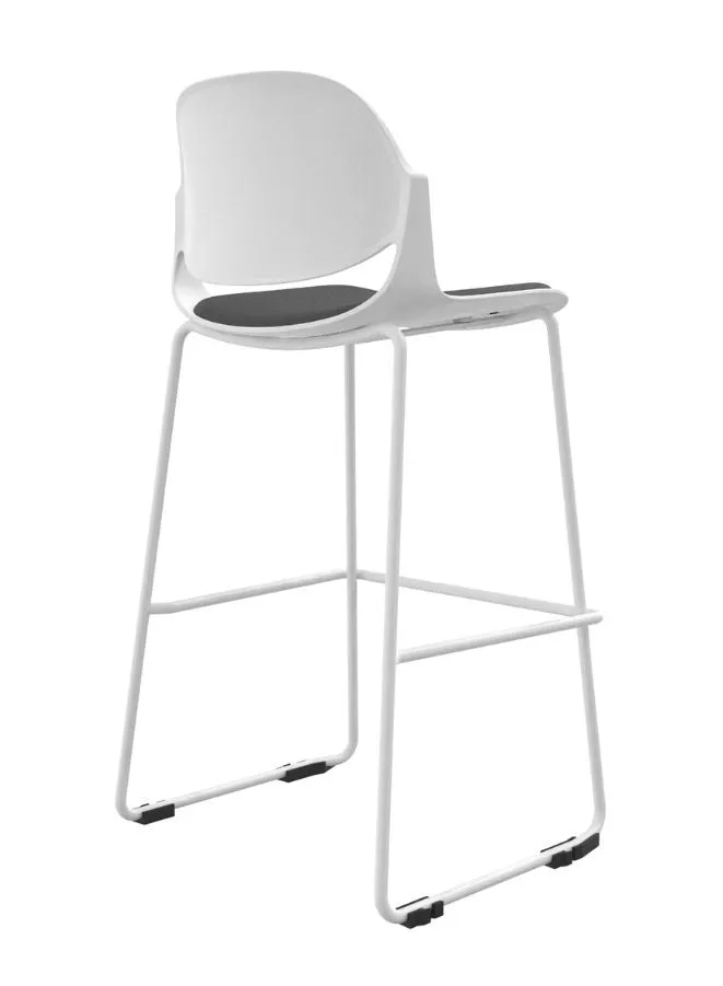 Modern Bar Stool with PP  Glass Fiber Backrest, High-Density Foam Seat, and Solid Iron Leg Frame in White Powder Coating