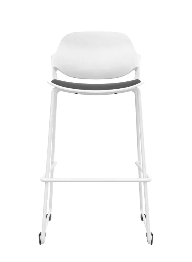 Modern Bar Stool with PP  Glass Fiber Backrest, High-Density Foam Seat, and Solid Iron Leg Frame in White Powder Coating