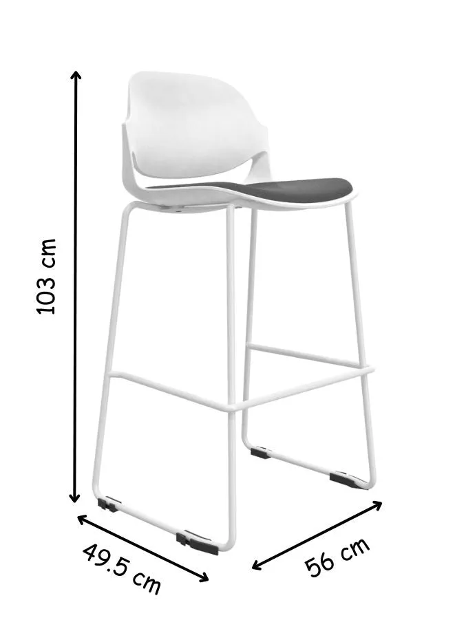 Modern Bar Stool with PP  Glass Fiber Backrest, High-Density Foam Seat, and Solid Iron Leg Frame in White Powder Coating