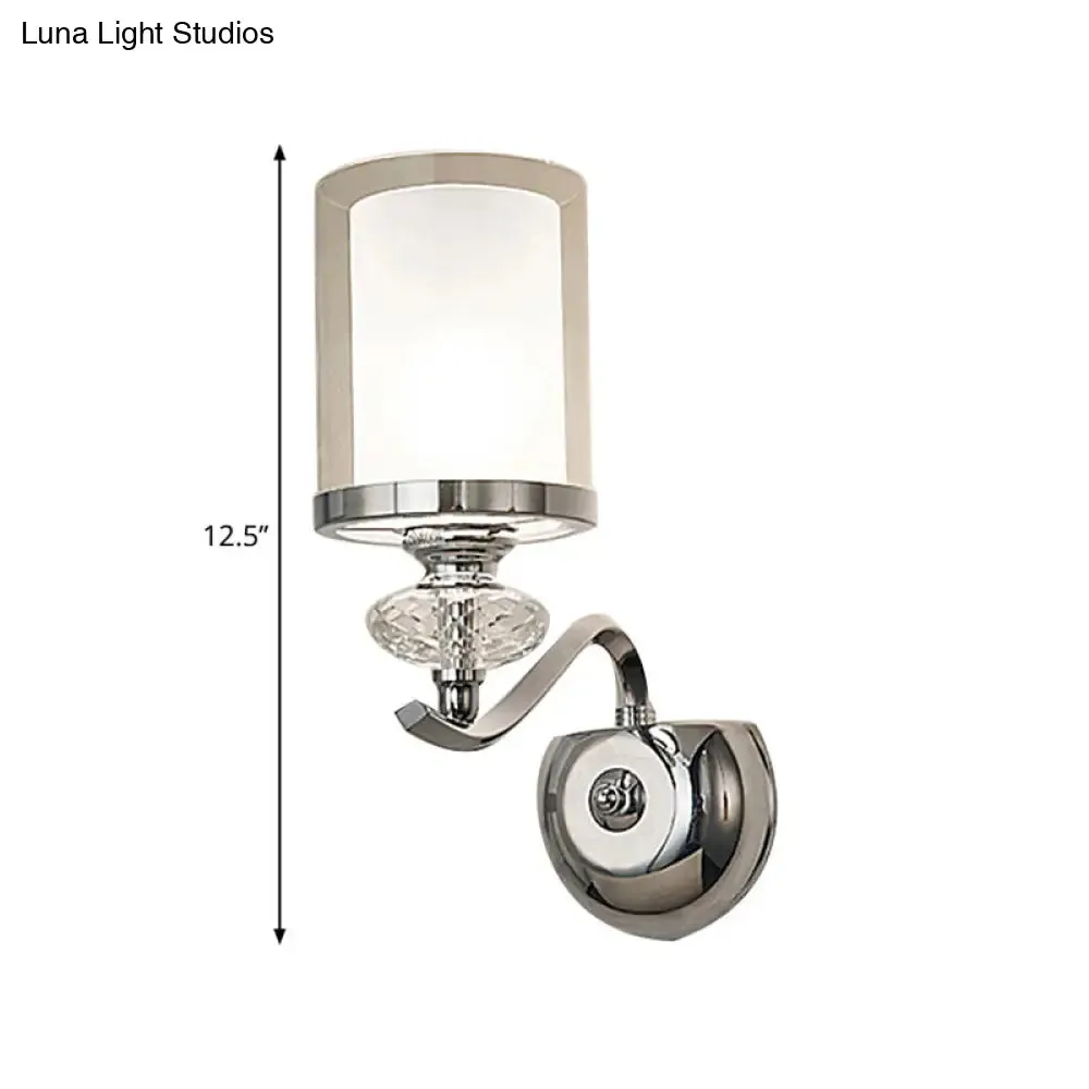 Modern Chrome Dual Cylinder Wall Mount Sconce with Curvy Arm - Simple Bathroom Lighting