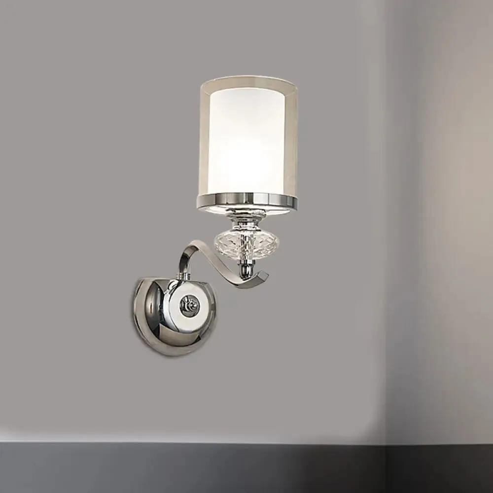 Modern Chrome Dual Cylinder Wall Mount Sconce with Curvy Arm - Simple Bathroom Lighting