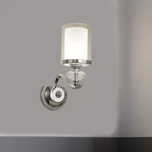 Modern Chrome Dual Cylinder Wall Mount Sconce with Curvy Arm - Simple Bathroom Lighting
