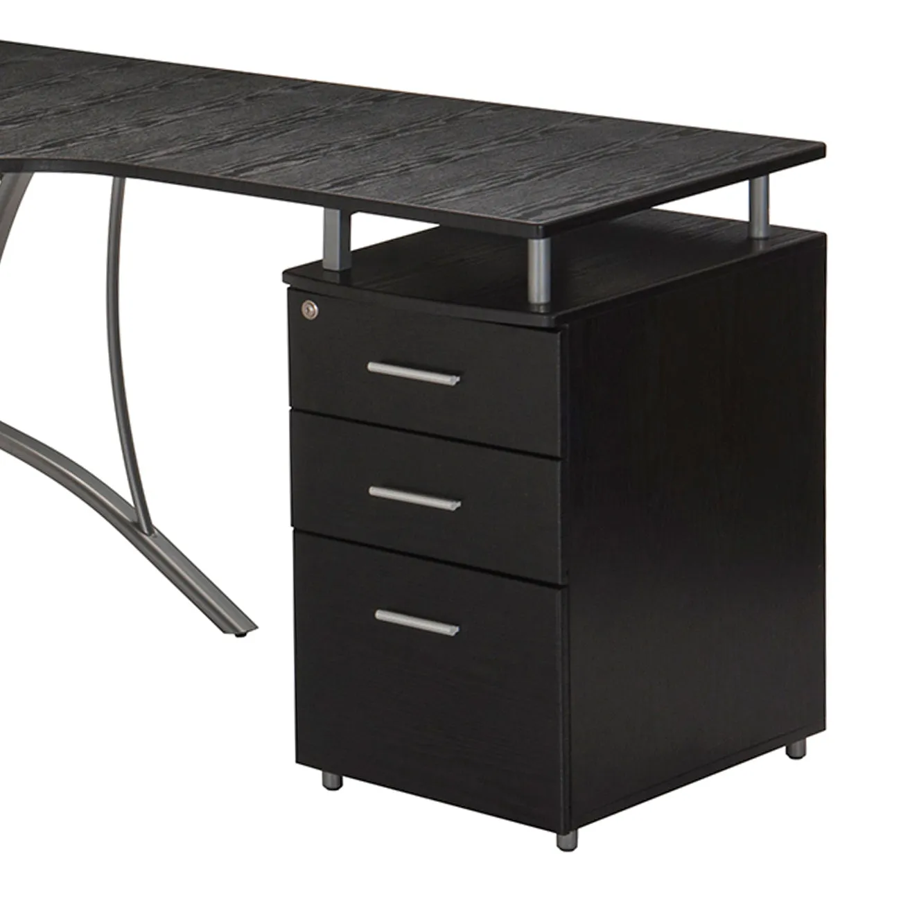 Modern L- Shaped Computer Desk with File Cabinet and Storage