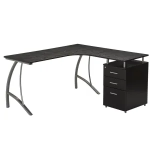 Modern L- Shaped Computer Desk with File Cabinet and Storage
