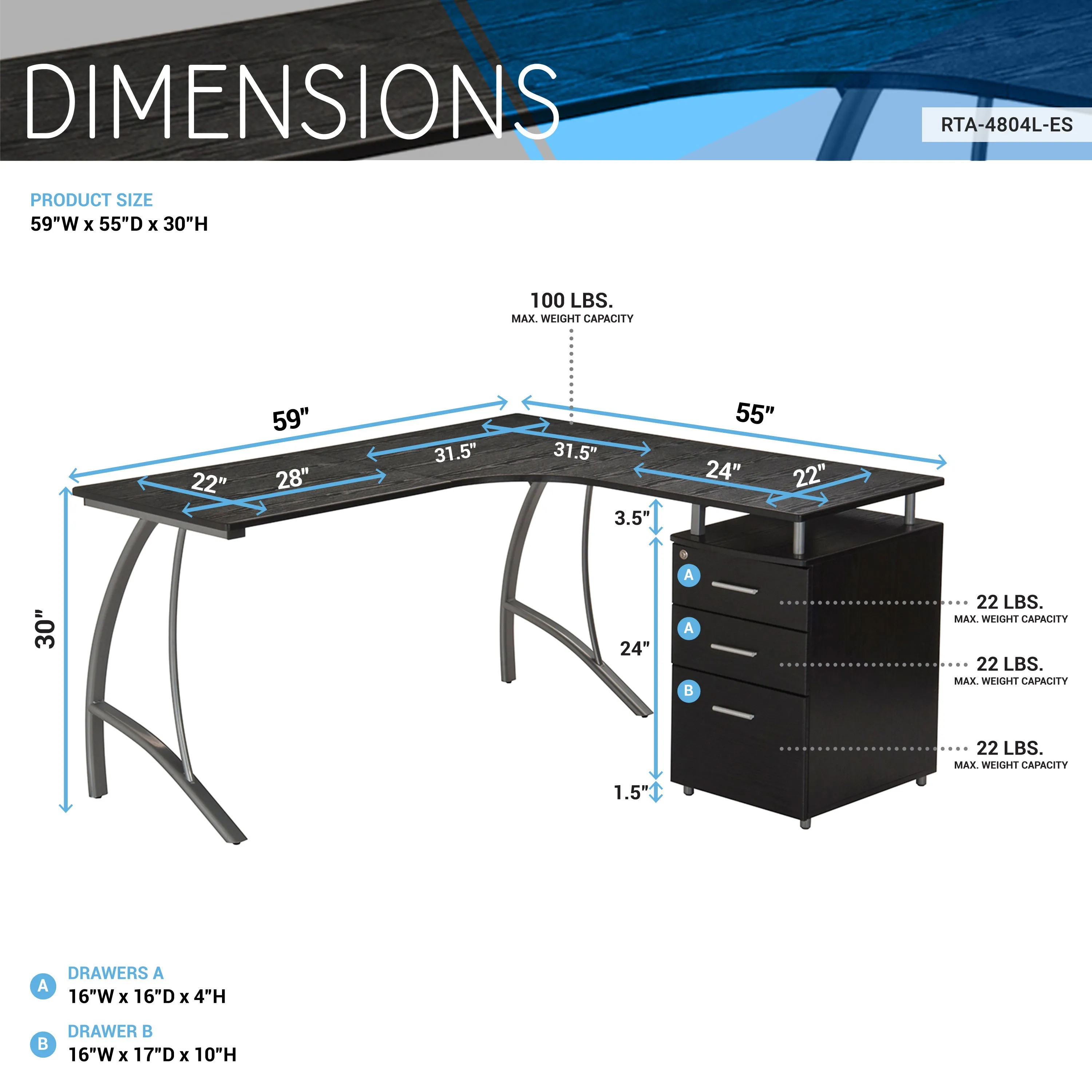 Modern L- Shaped Computer Desk with File Cabinet and Storage