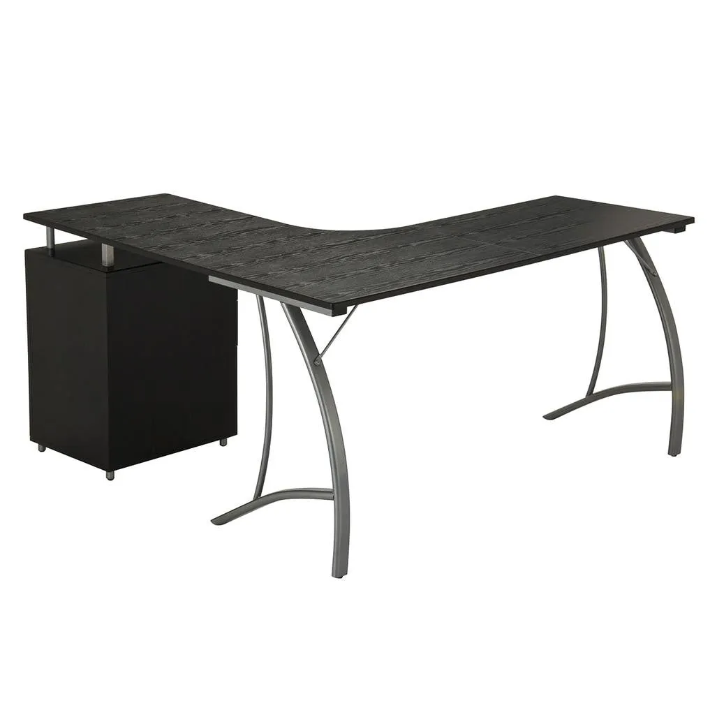 Modern L- Shaped Computer Desk with File Cabinet and Storage
