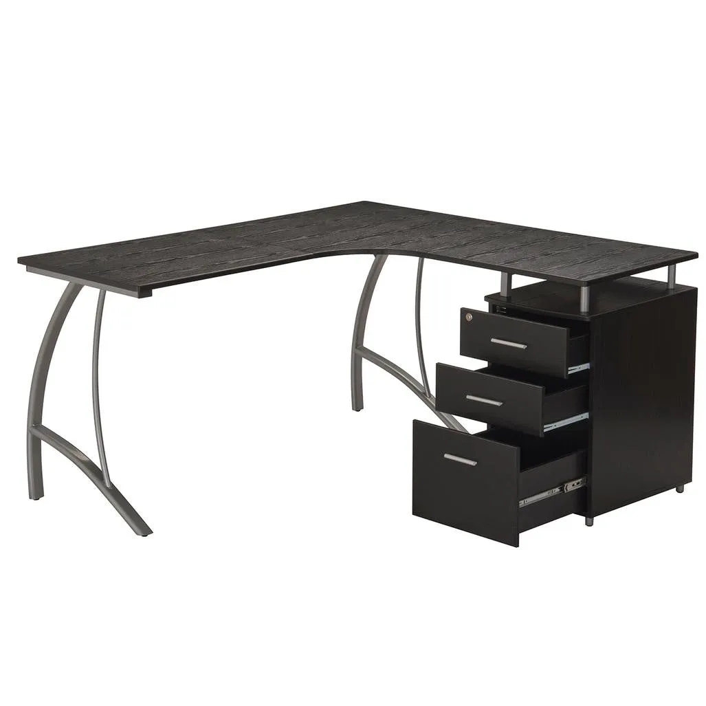 Modern L- Shaped Computer Desk with File Cabinet and Storage