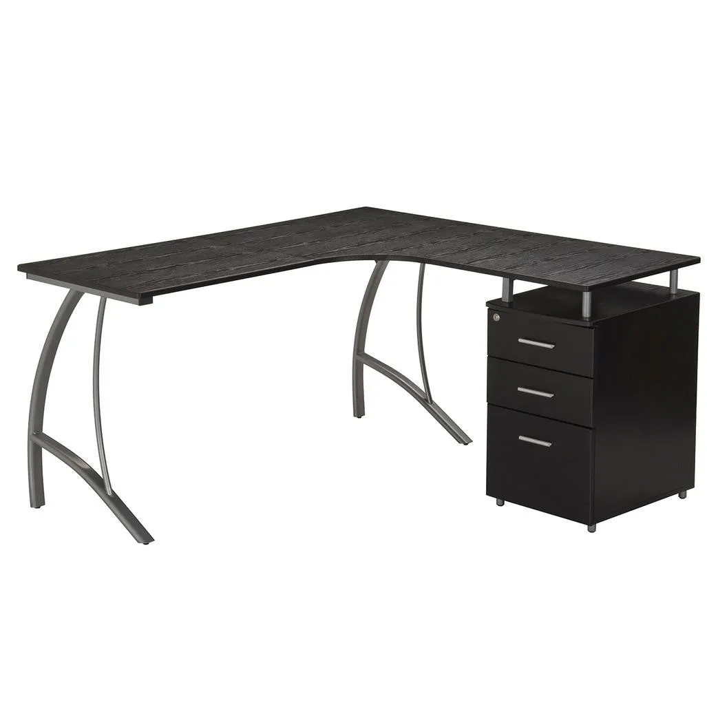 Modern L- Shaped Computer Desk with File Cabinet and Storage