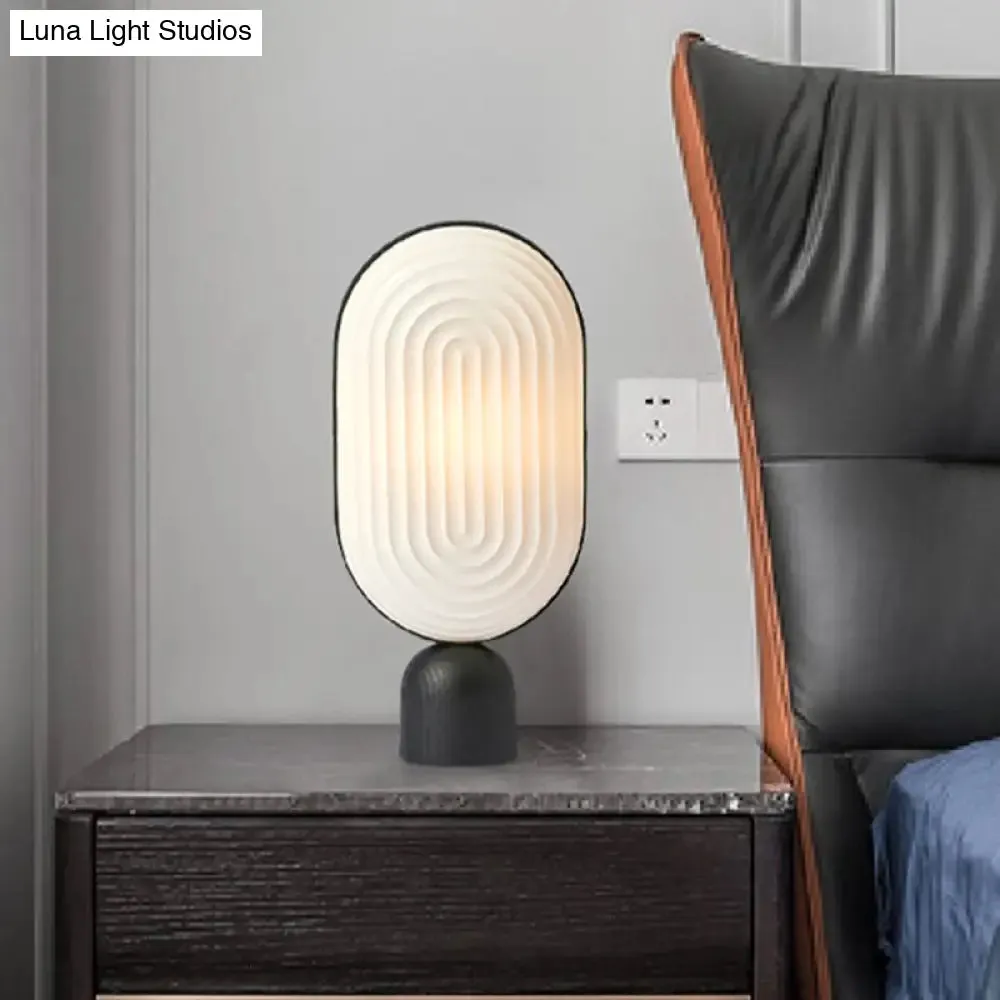Modern LED Bedside Lamp - White Oblong Book Light with Resin Shade