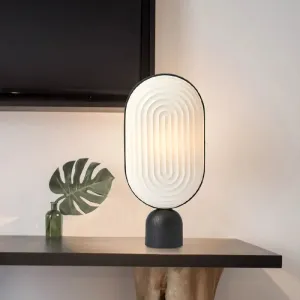 Modern LED Bedside Lamp - White Oblong Book Light with Resin Shade