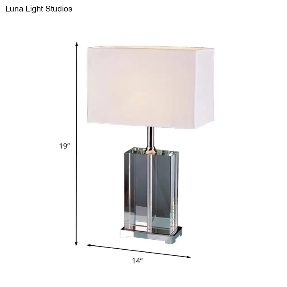 Modern Rectangular Reading Light with Clear Crystal and Fabric Shade - White Nightstand Lamp